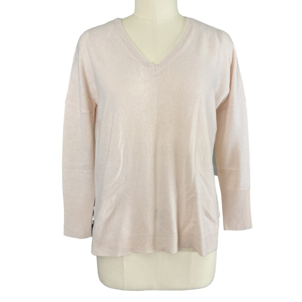 Max Studio Cashmere Sweater Tunic Size M Peach Double V-Neck Dolman 2-Ply Hi-Low